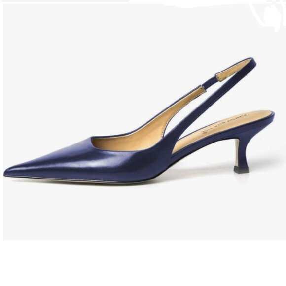 FSJ Navy Blue Slingback Heels - Picture 1 of 8